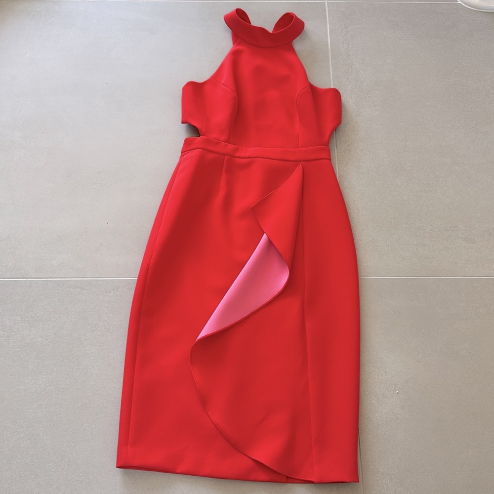 BCBGMaxAzria Color-block Red & Pink Halter Dress Size 6